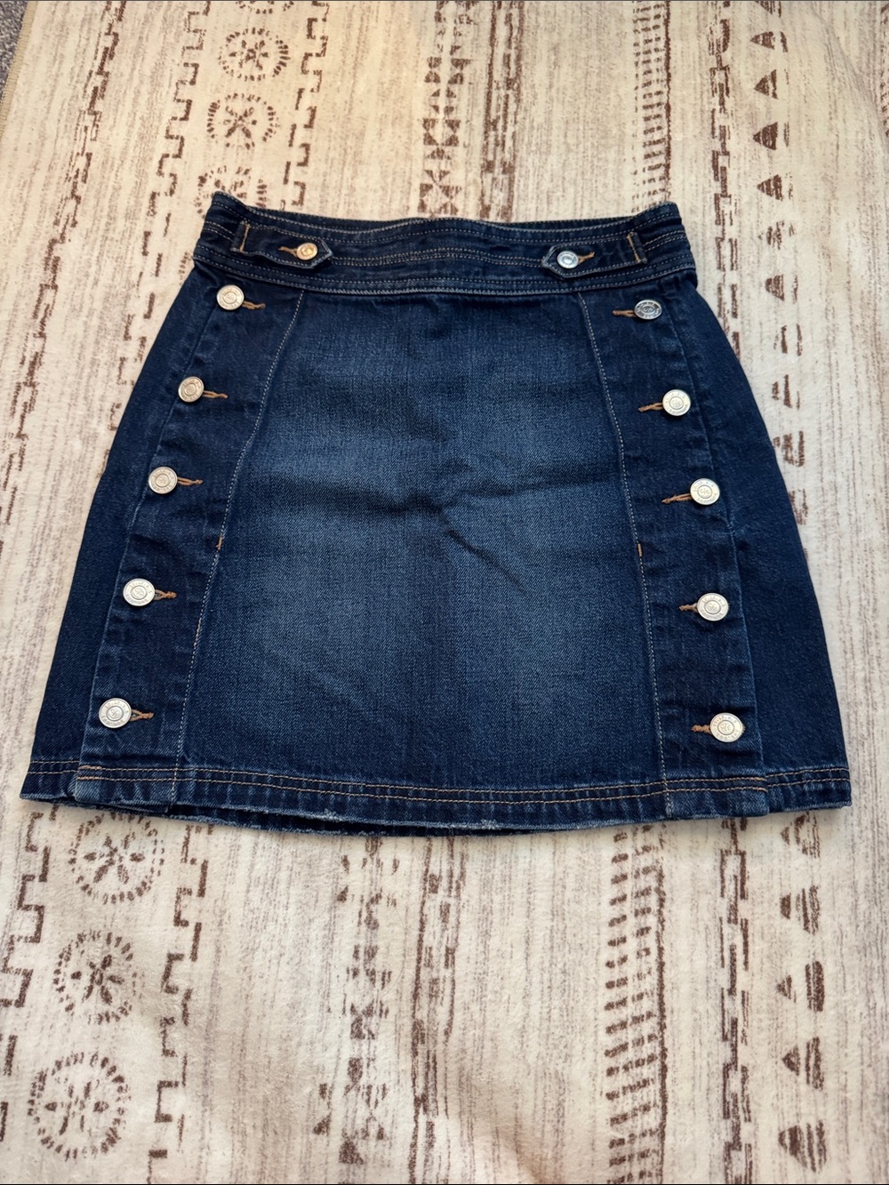 Current/Elliott Dark Blue Button-Trim Denim Mini Skirt